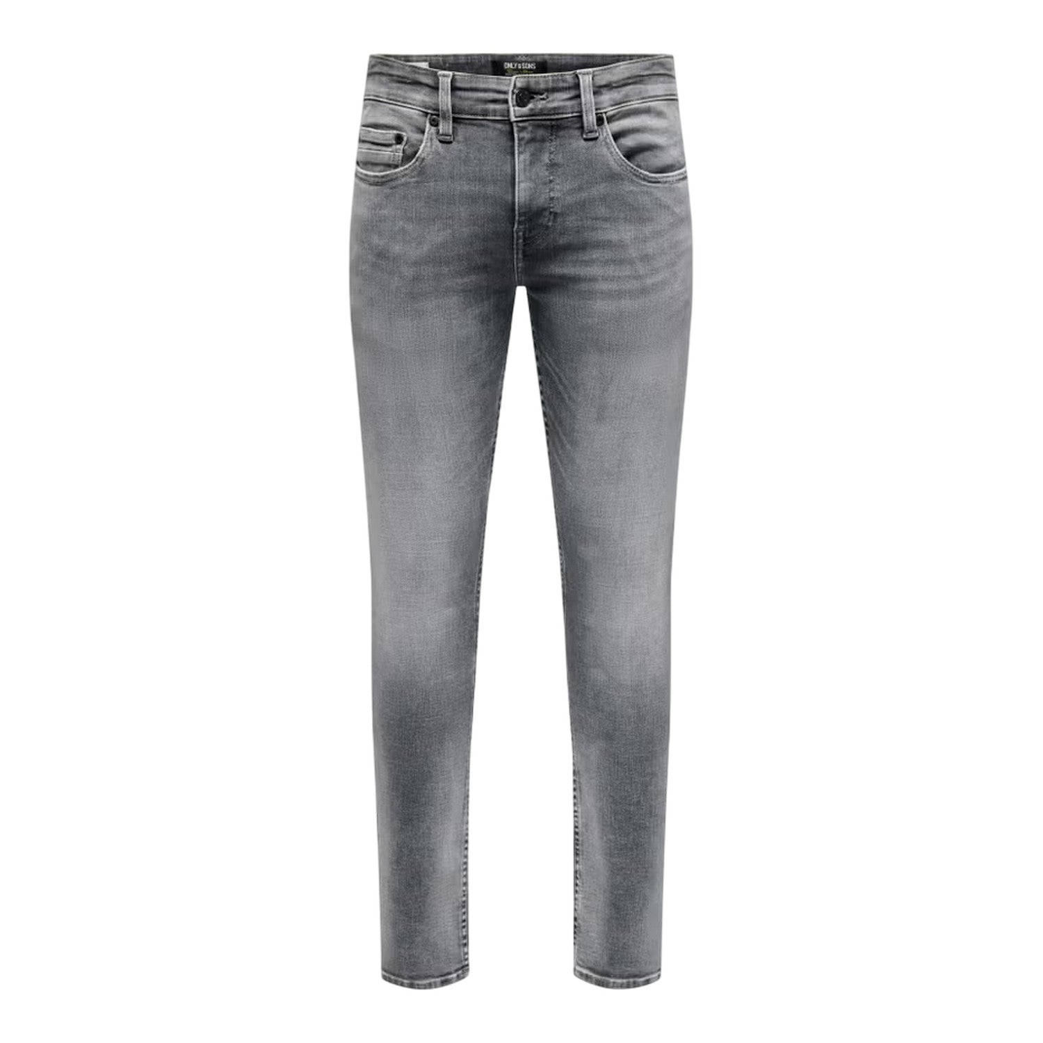 Medium Grey - Front - Only Mens Logo 5 Pockets Slim Jeans