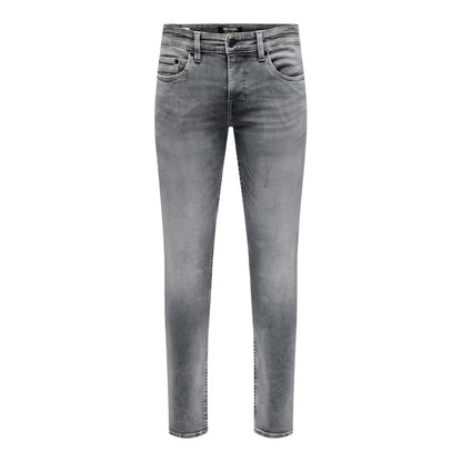 Medium Grey - Front - Only Mens Logo 5 Pockets Slim Jeans