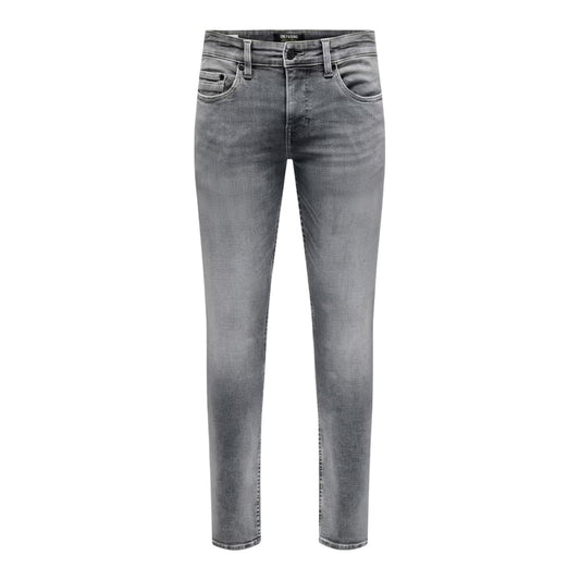 Medium Grey - Front - Only Mens Logo 5 Pockets Slim Jeans