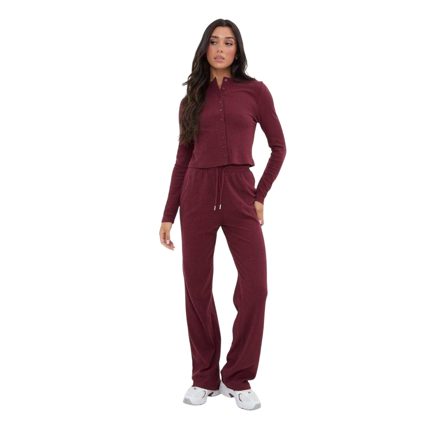 Burgundy - Lifestyle - I Saw It First Womens-Ladies Wide Leg Trousers