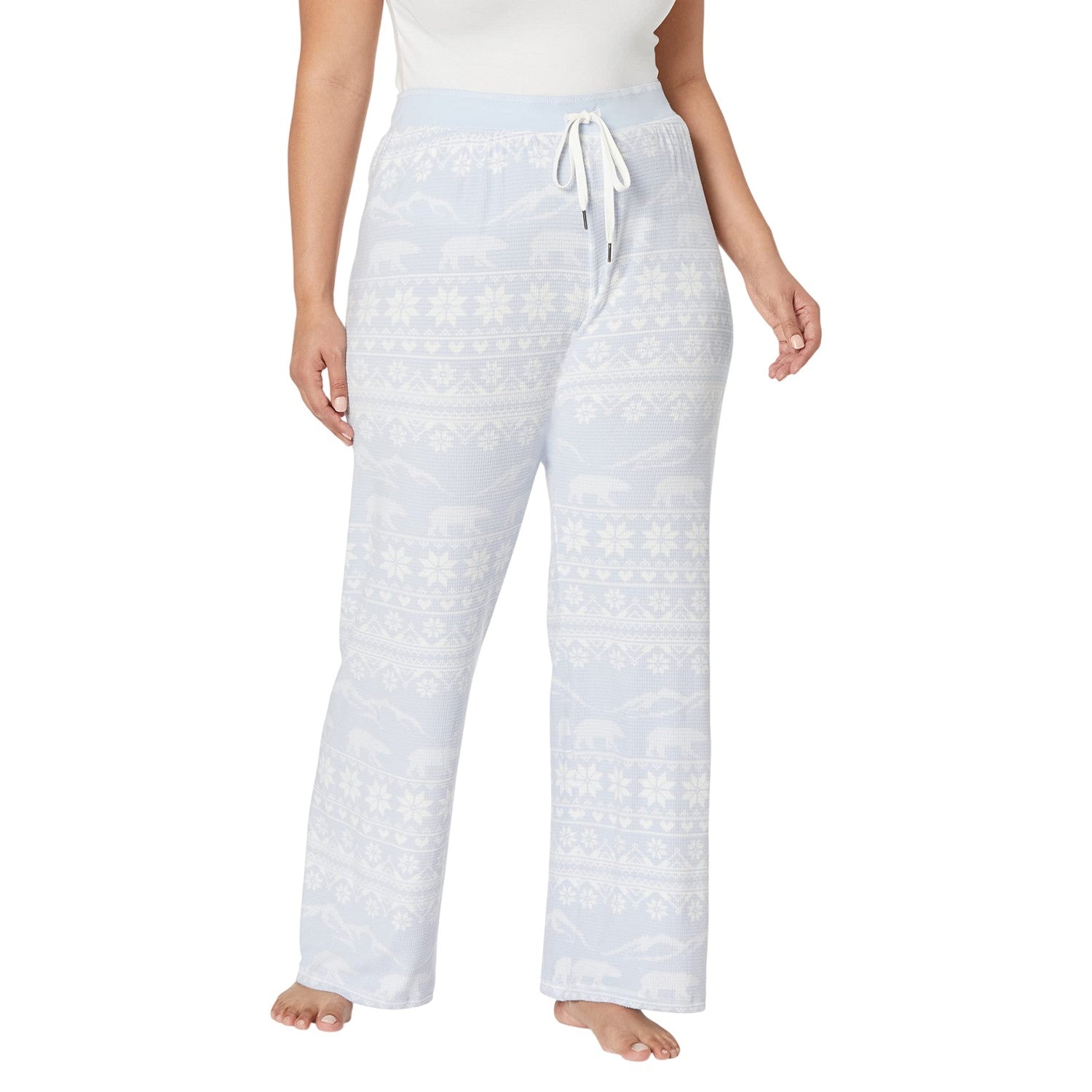 Light Blue - Side - PJ Salvage Womens-Ladies Snowflake Relaxed Fit Christmas Lounge Pants