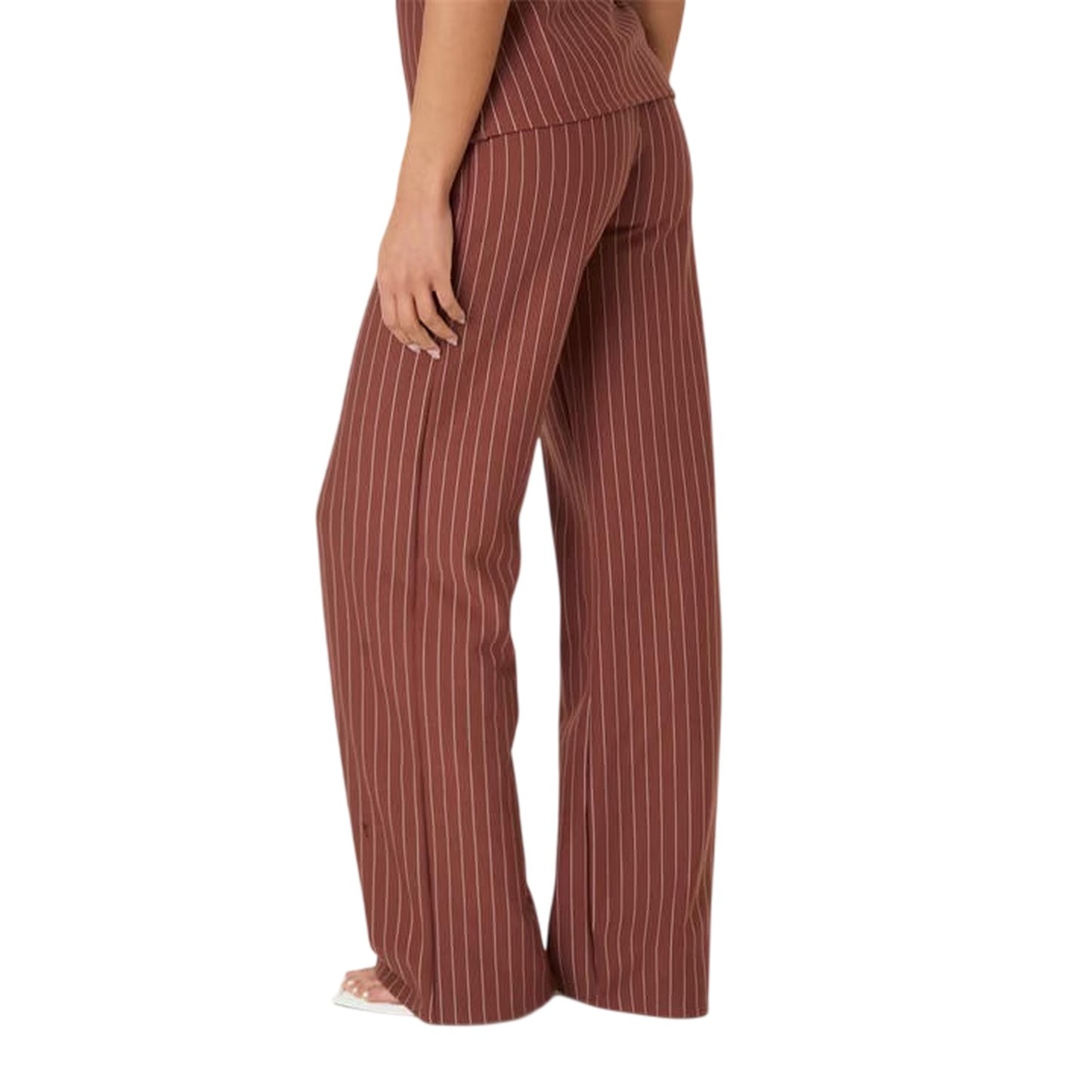 Rust - Back - I Saw It First Womens-Ladies Pinstripe Wide Leg Trousers