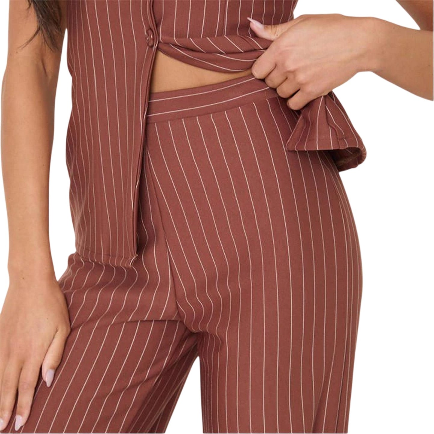 Rust - Side - I Saw It First Womens-Ladies Pinstripe Wide Leg Trousers