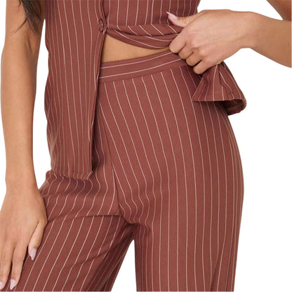 Rust - Side - I Saw It First Womens-Ladies Pinstripe Wide Leg Trousers