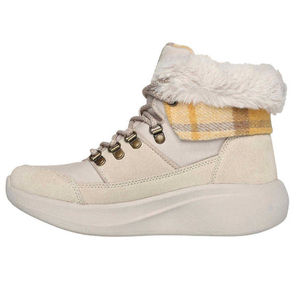 Natural - Back - Skechers Womens-Ladies On The Go Faux Fur Trim Ankle Boots