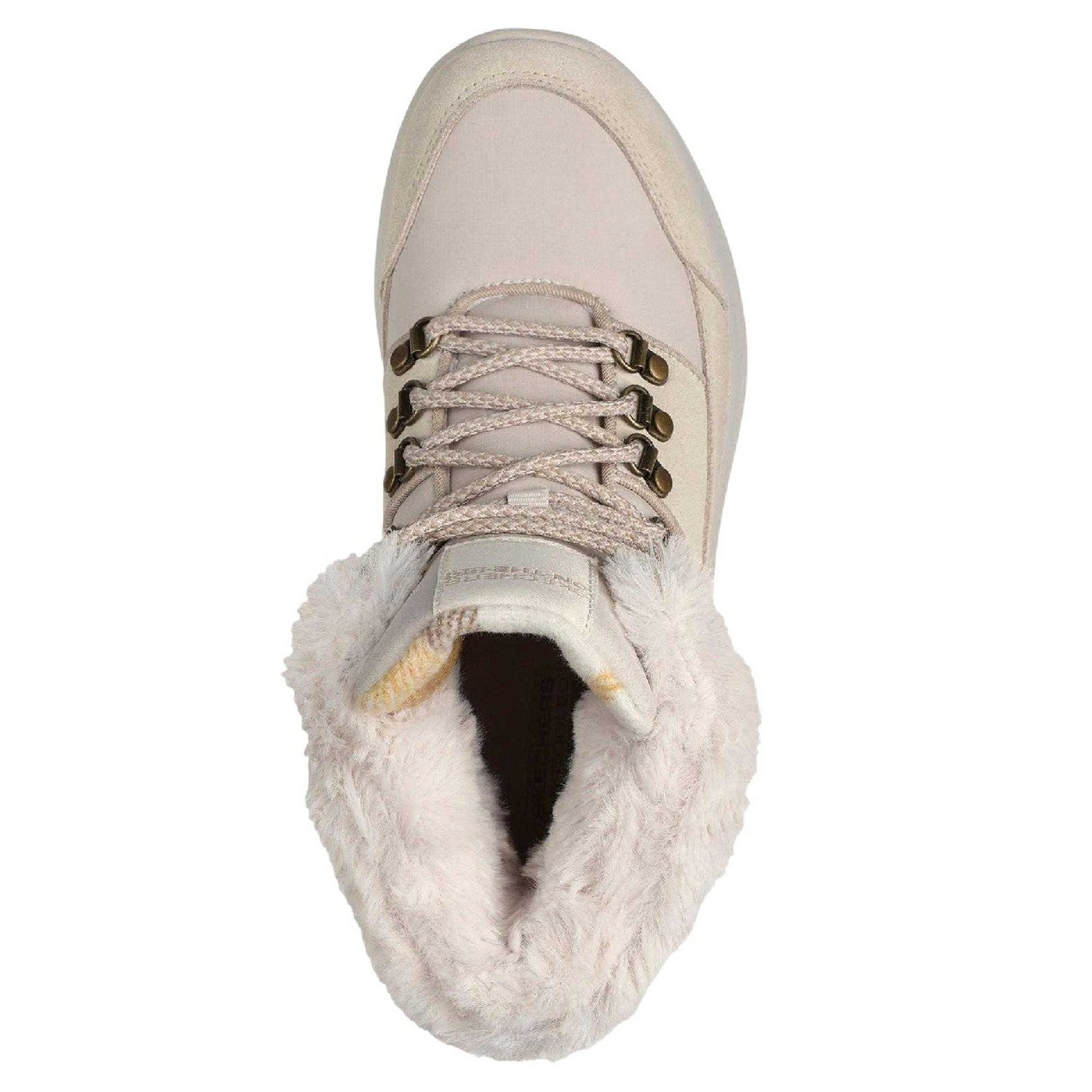 Natural - Side - Skechers Womens-Ladies On The Go Faux Fur Trim Ankle Boots