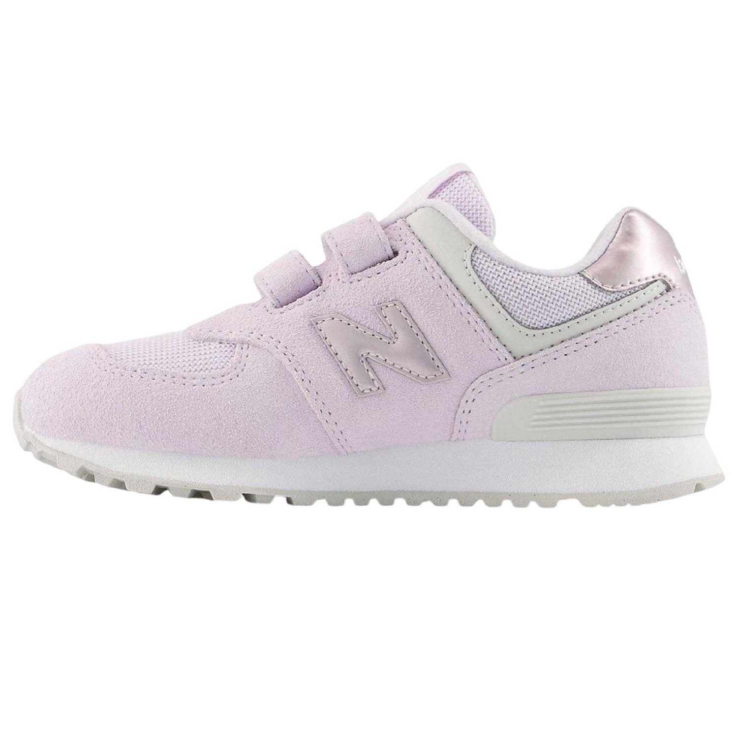 Sweet Taro-Pink Salt - Back - New Balance Childrens-Kids 574 Suede Flat Trainers
