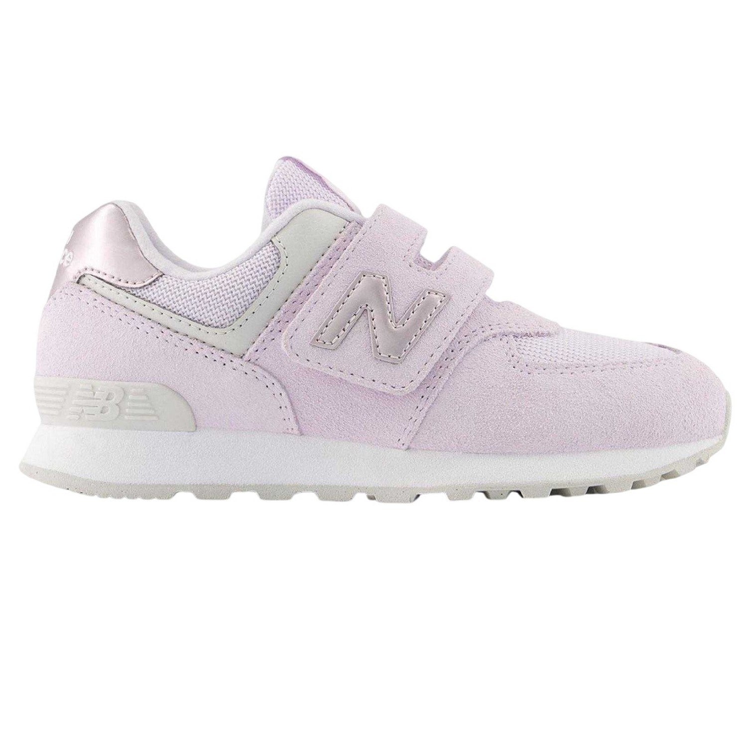 Sweet Taro-Pink Salt - Front - New Balance Childrens-Kids 574 Suede Flat Trainers