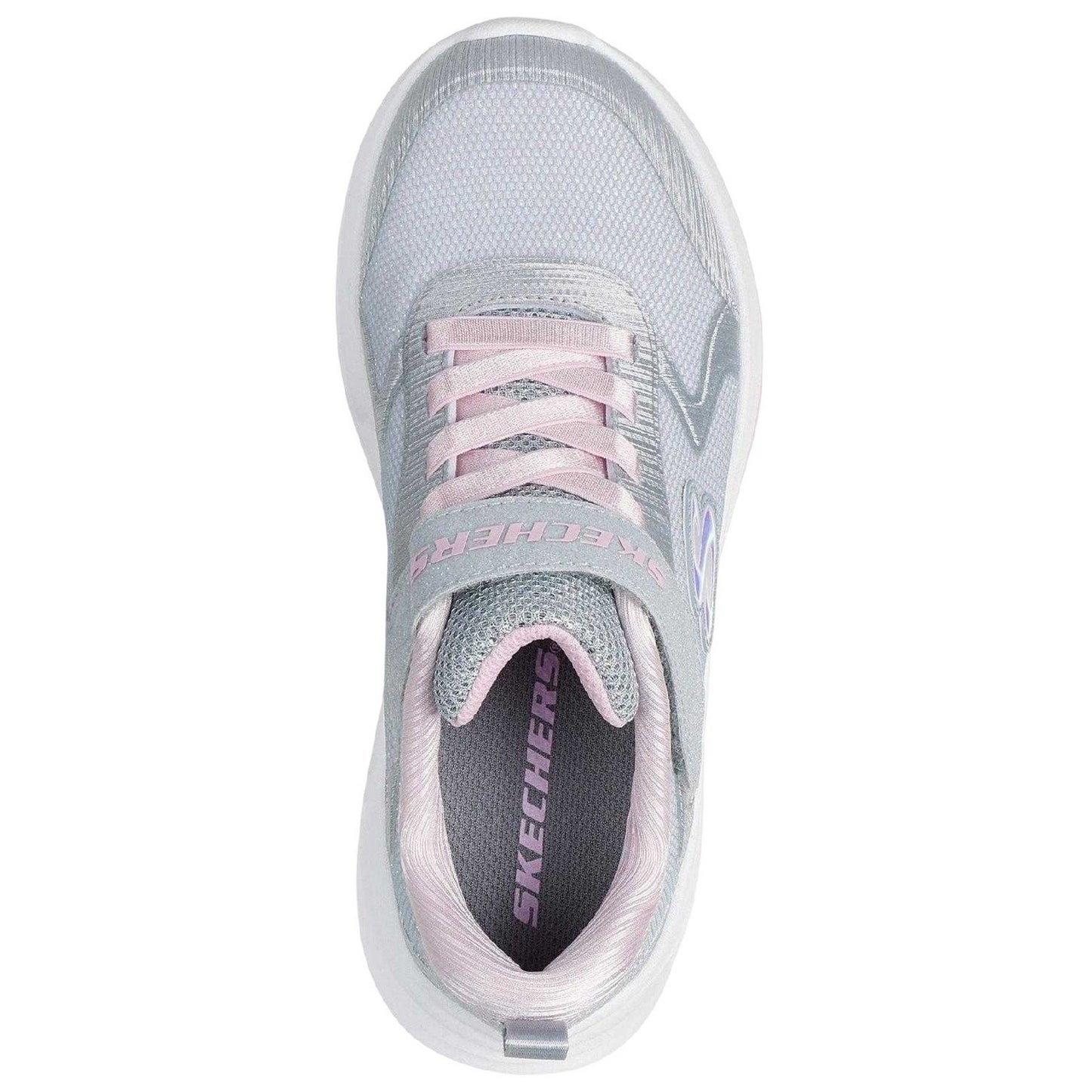 Grey-Pink - Side - Skechers Childrens-Kids Glitter Trainers