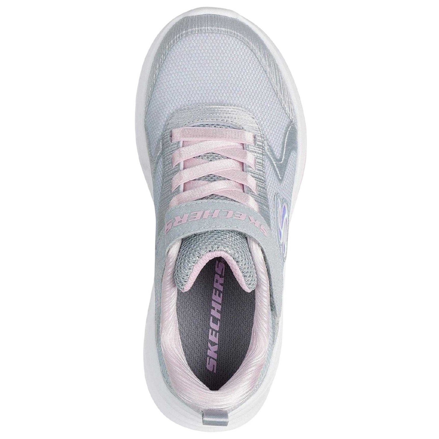 Grey-Pink - Side - Skechers Childrens-Kids Glitter Trainers
