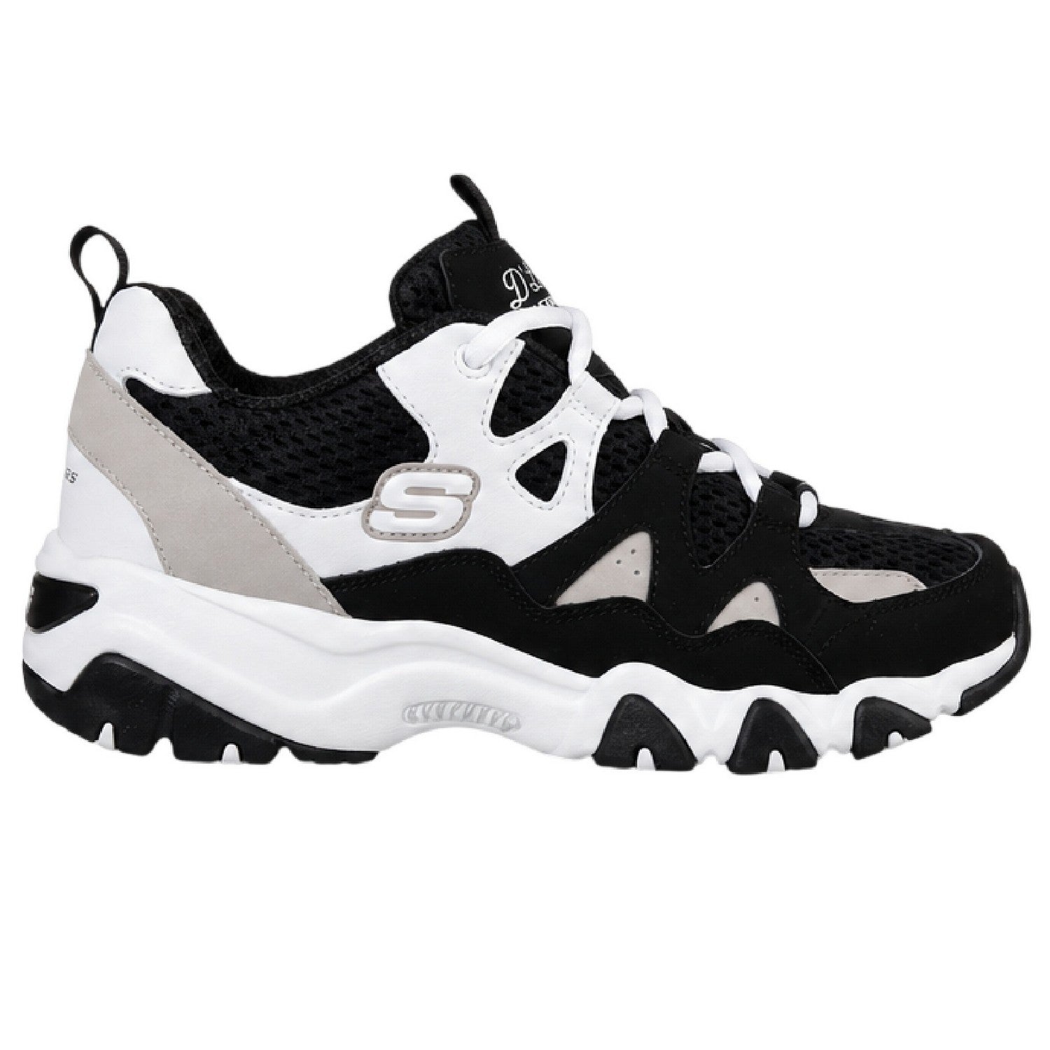 Black-White - Side - Skechers Childrens-Kids DLites 2.0 Trainers