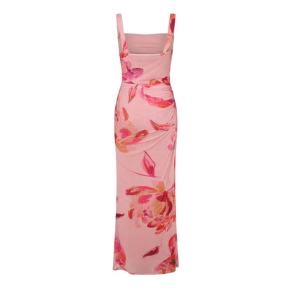 Pink - Back - I Saw It First Womens-Ladies Floral Mesh Maxi Dress