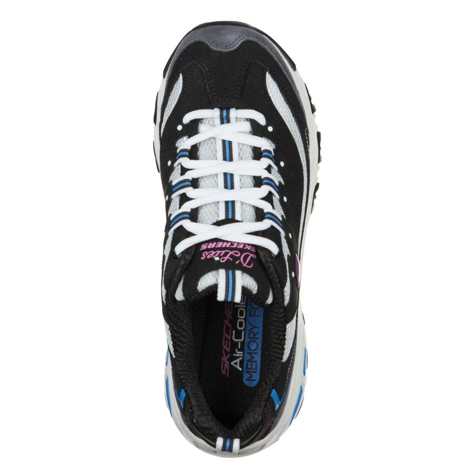 Black-Blue - Side - Skechers Womens-Ladies Mesh Trainers