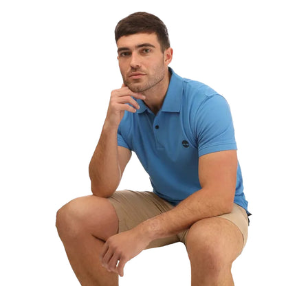 Light Blue - Side - Timberland Mens Millers River Pique Short-Sleeved Polo Shirt