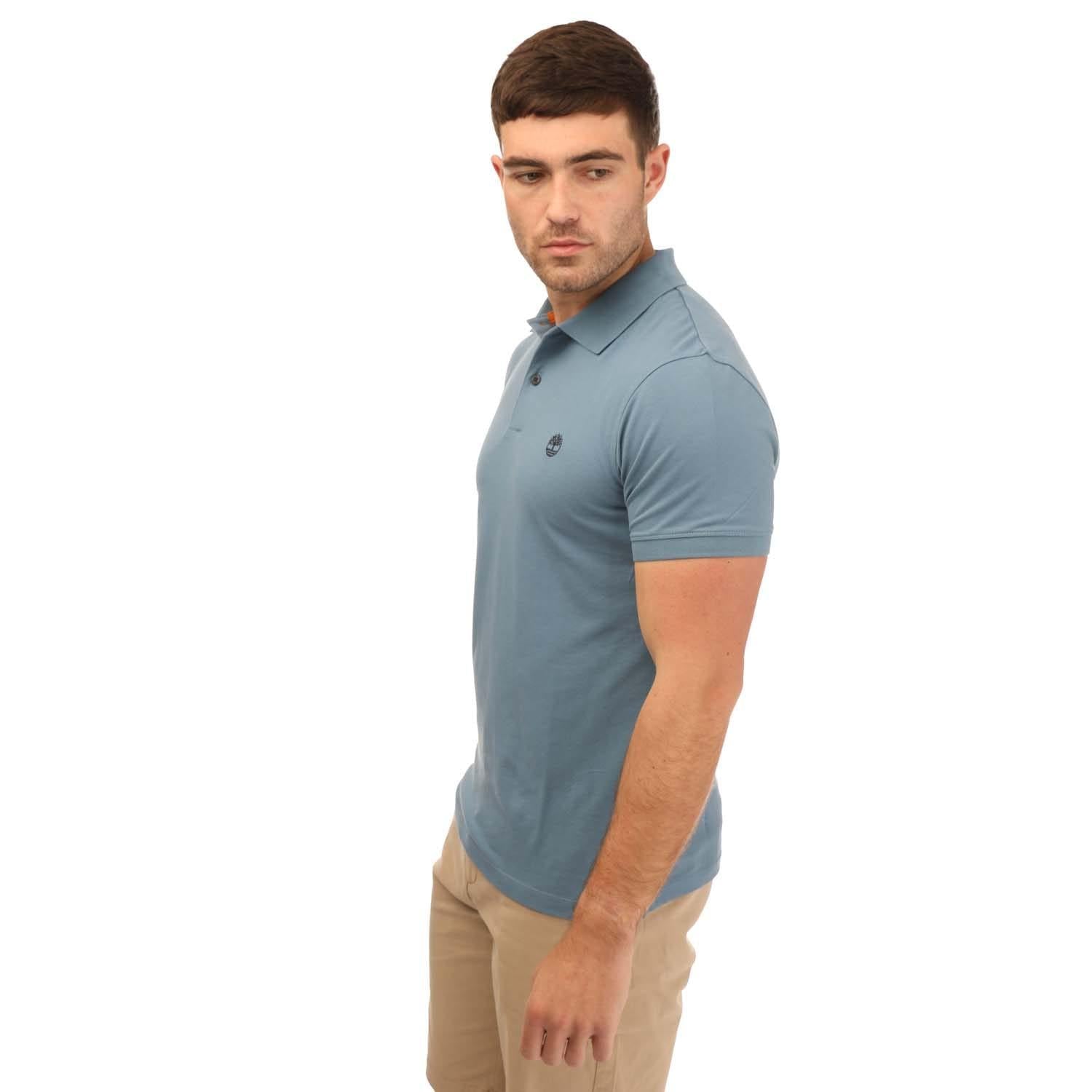 Steel Blue - Side - Timberland Mens Millers River Pique Short-Sleeved Polo Shirt