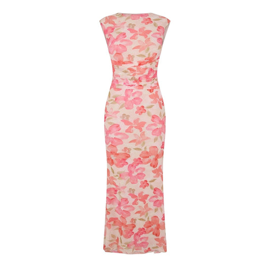 Pink-White - Front - I Saw It First Womens-Ladies Floral All-Over Print Maxi Dress