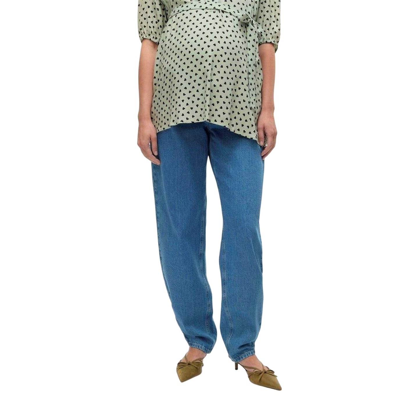 Light Denim Blue - Side - Mamalicious Womens-Ladies Straight Hem Mom Jeans