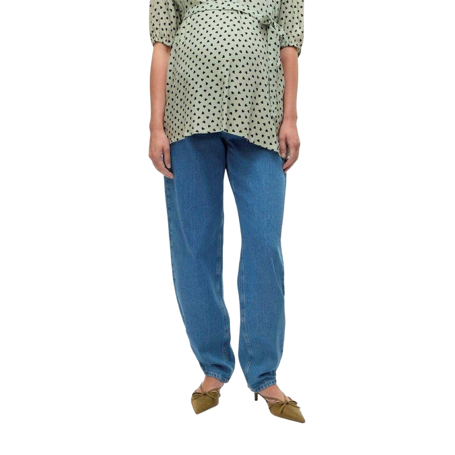Light Denim Blue - Side - Mamalicious Womens-Ladies Straight Hem Mom Jeans