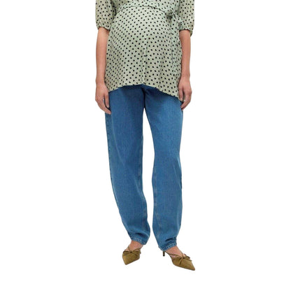 Light Denim Blue - Side - Mamalicious Womens-Ladies Straight Hem Mom Jeans