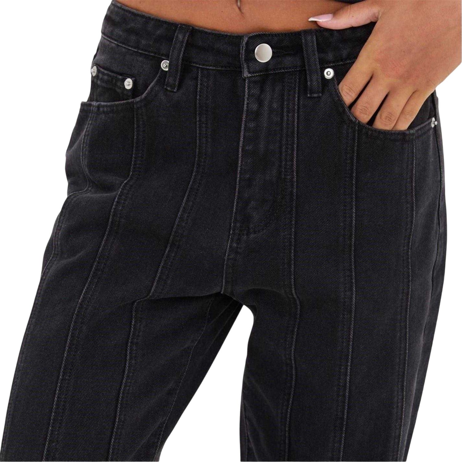 Black - Side - I Saw It First Womens-Ladies Denim Seam Detail Jeans