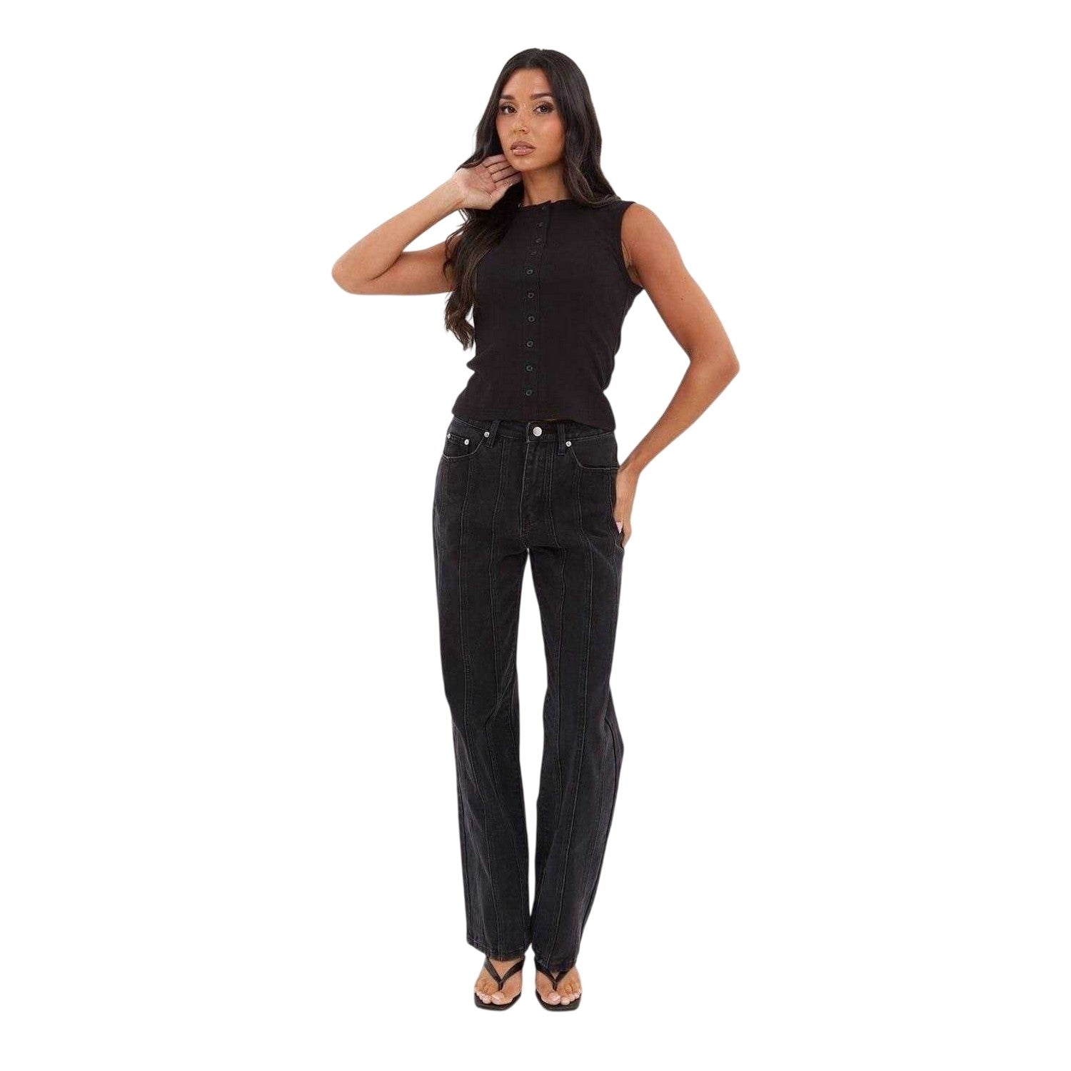 Black - Lifestyle - I Saw It First Womens-Ladies Denim Seam Detail Jeans