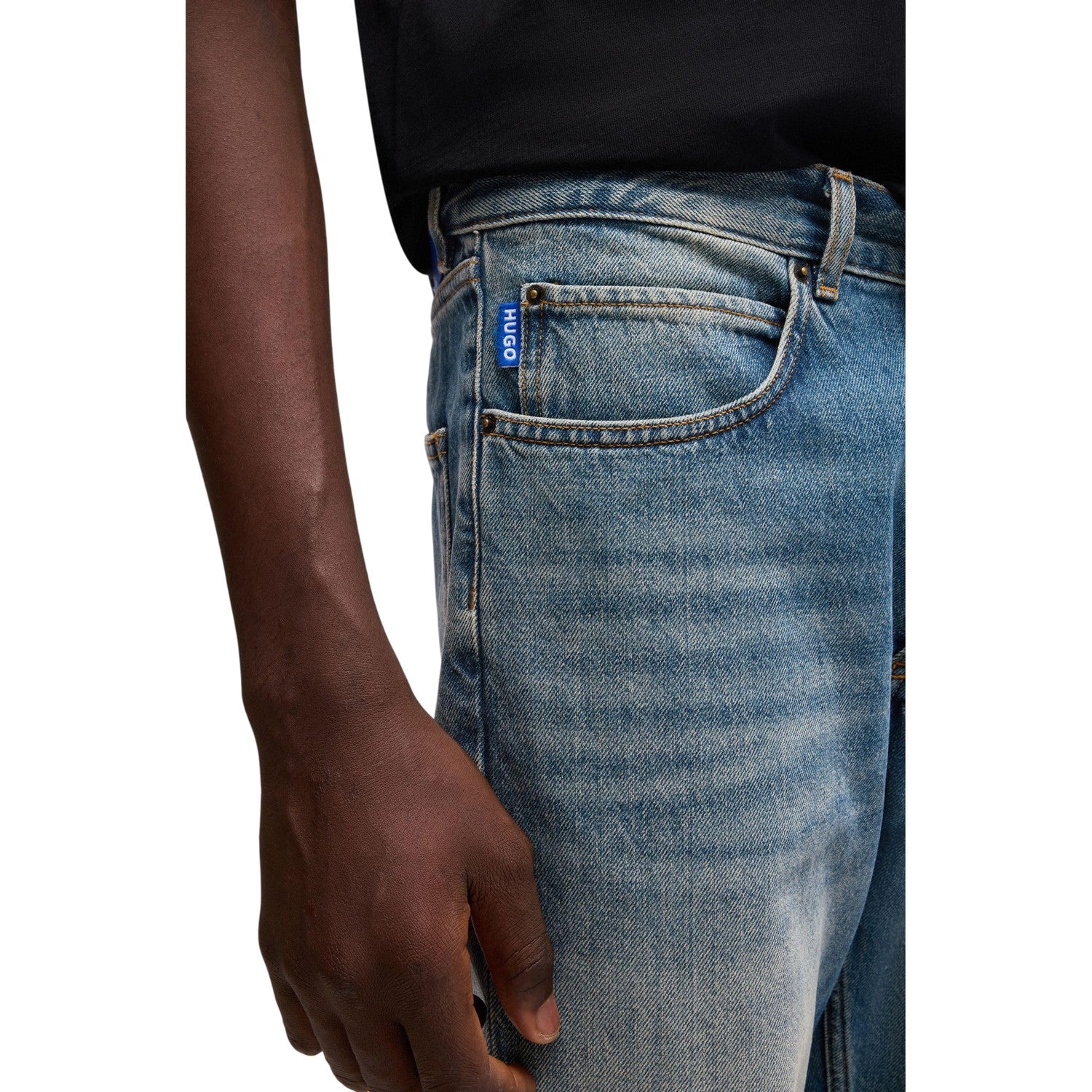 Medium Blue - Side - Hugo Mens 5 Pockets Slim Jeans