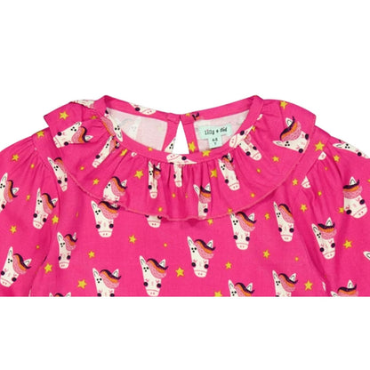 Pink - Side - Lilly & Sid Baby Girls Horse Woven Mini Dress