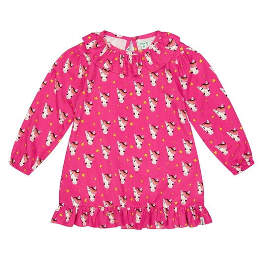 Pink - Front - Lilly & Sid Baby Girls Horse Woven Mini Dress