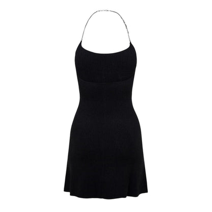 Black - Back - Diesel Womens-Ladies Chain Halter Neck Mini Dress