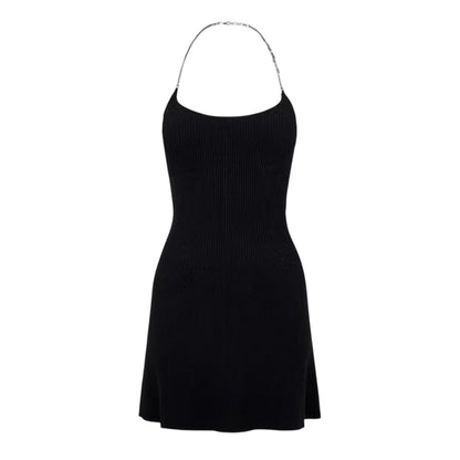 Black - Front - Diesel Womens-Ladies Chain Halter Neck Mini Dress