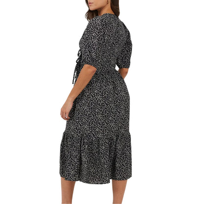 Black-White - Back - Brave Soul Womens-Ladies Flowers Wrap Dress