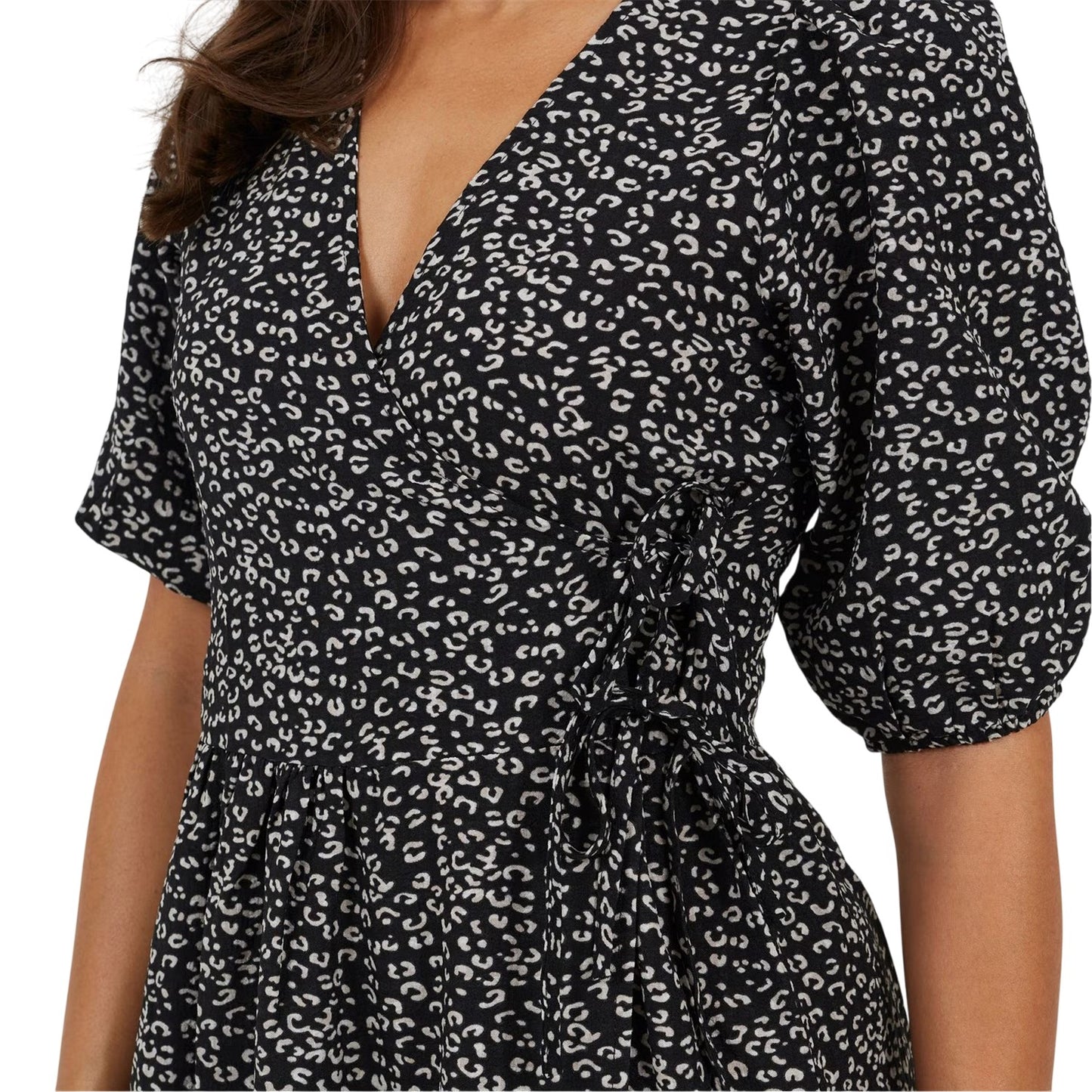 Black-White - Side - Brave Soul Womens-Ladies Flowers Wrap Dress