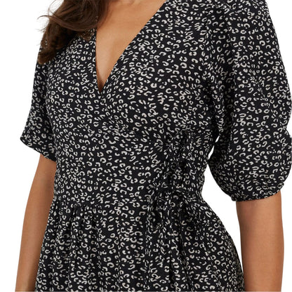 Black-White - Side - Brave Soul Womens-Ladies Flowers Wrap Dress