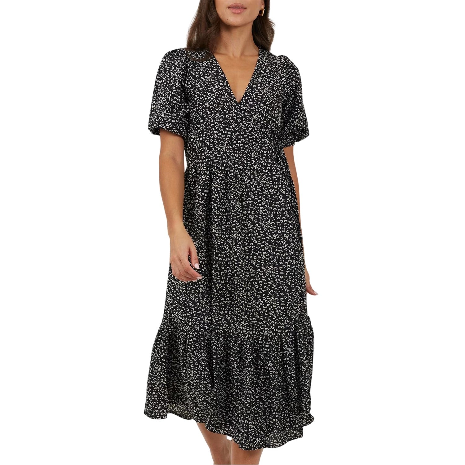 Black-White - Front - Brave Soul Womens-Ladies Flowers Wrap Dress