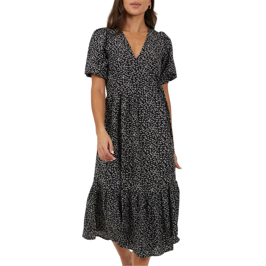 Black-White - Front - Brave Soul Womens-Ladies Flowers Wrap Dress