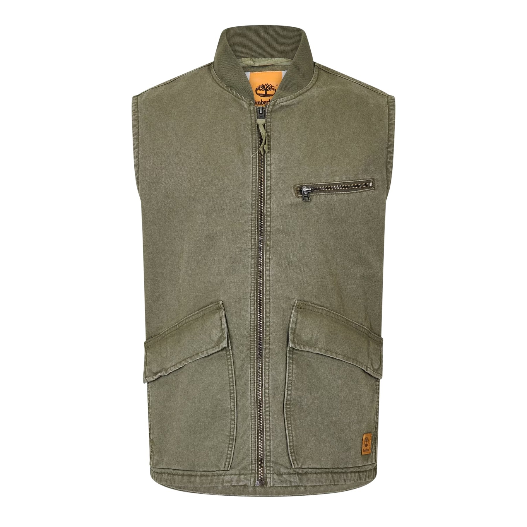 Leaf Green - Front - Timberland Mens Washed Ribbed Collar Gilet