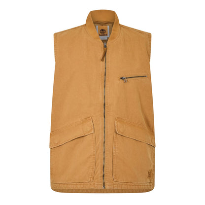 Wheat - Front - Timberland Mens Washed Ribbed Collar Gilet