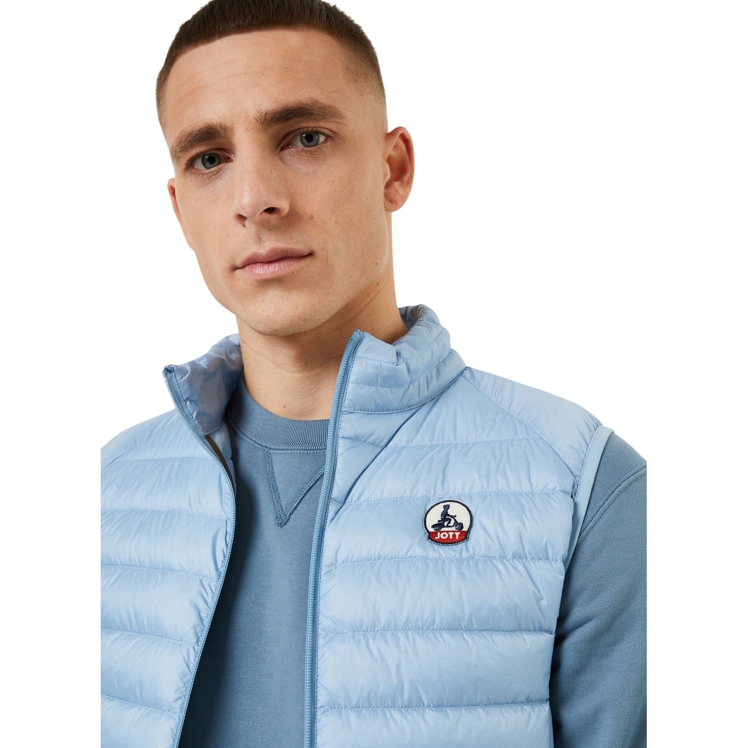Blue - Side - Jott Mens Logo Puffer Sleeveless Gilet
