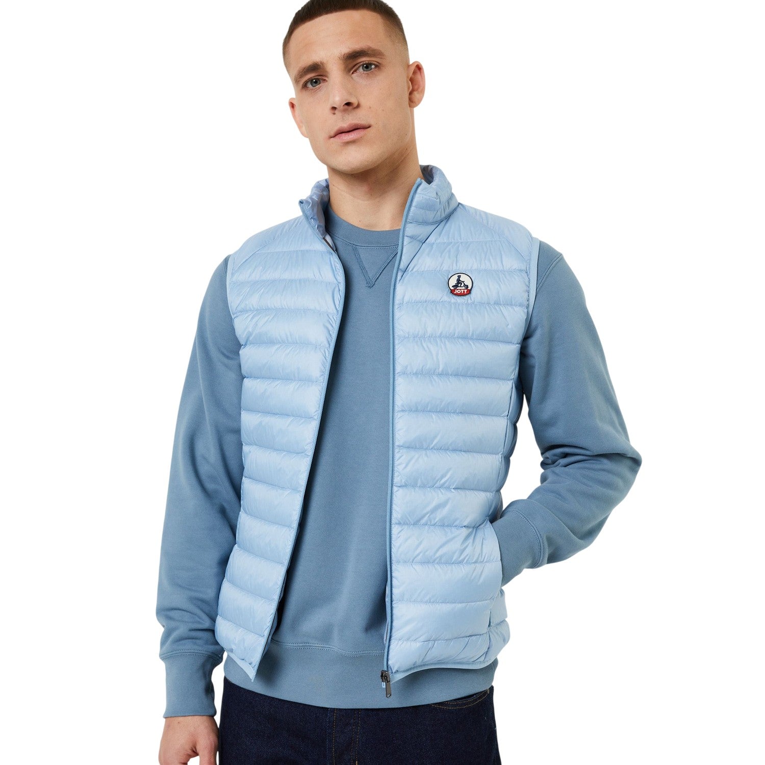 Blue - Lifestyle - Jott Mens Logo Puffer Sleeveless Gilet