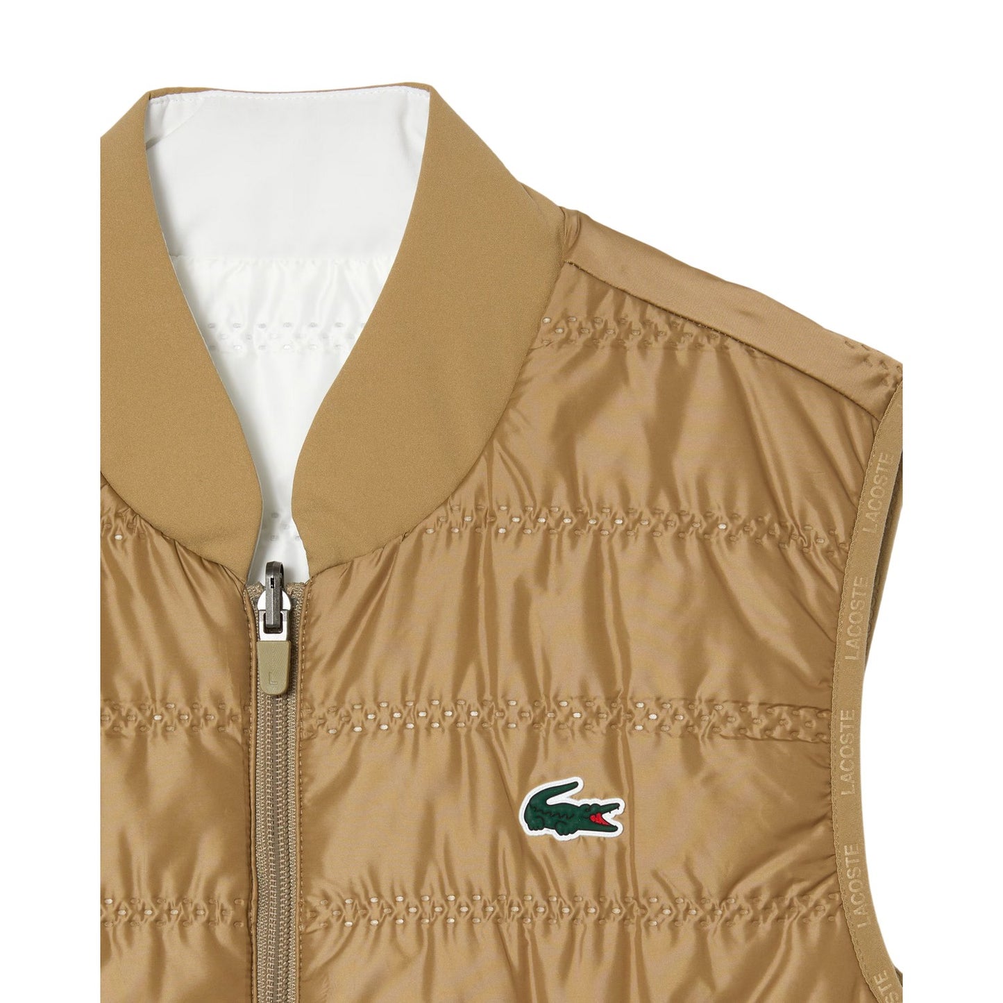 Beige - Side - Lacoste Womens-Ladies Quilted Reversible Golf Gilet