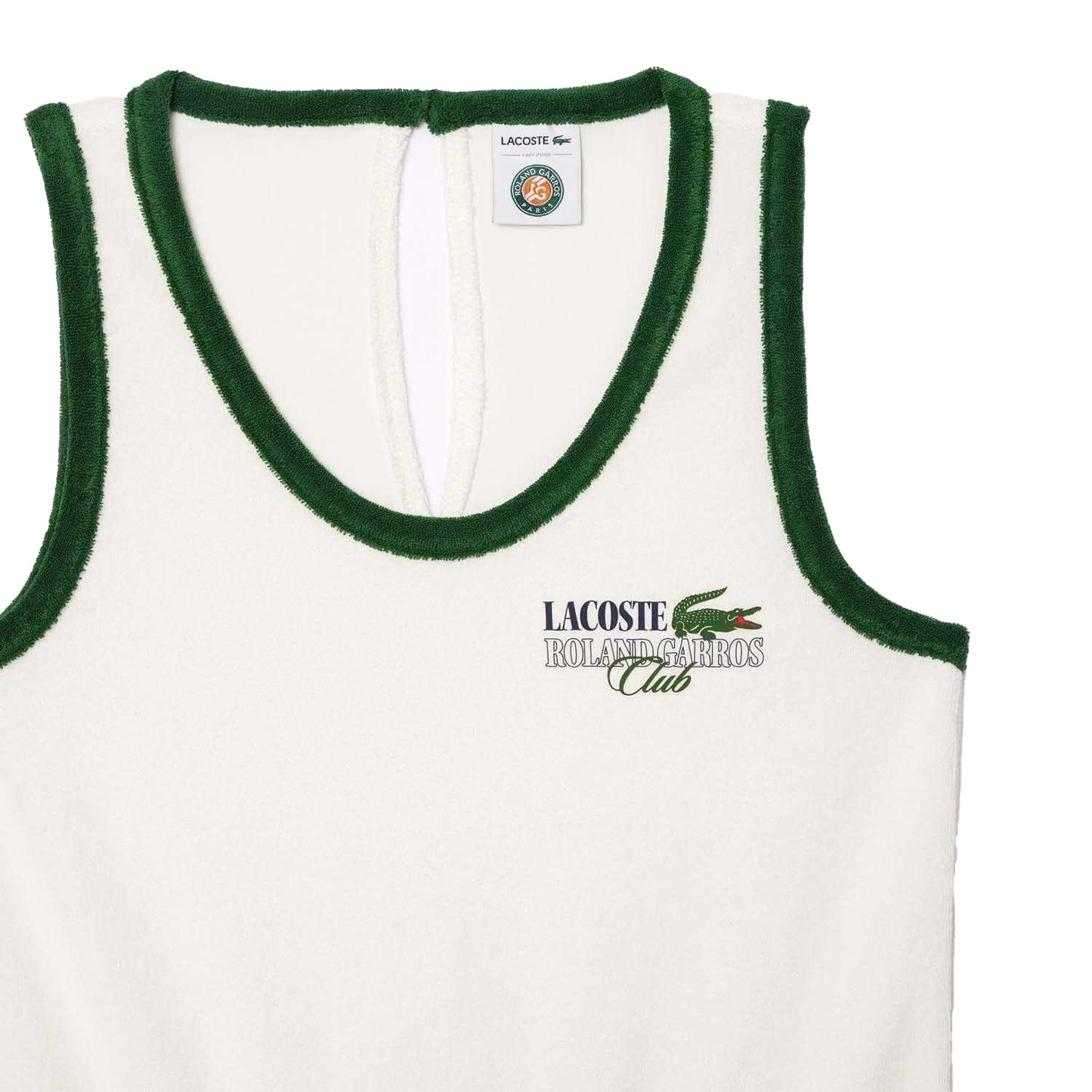 Cream-Green - Side - Lacoste Womens-Ladies Roland Garros Edition Terrycloth Playsuit