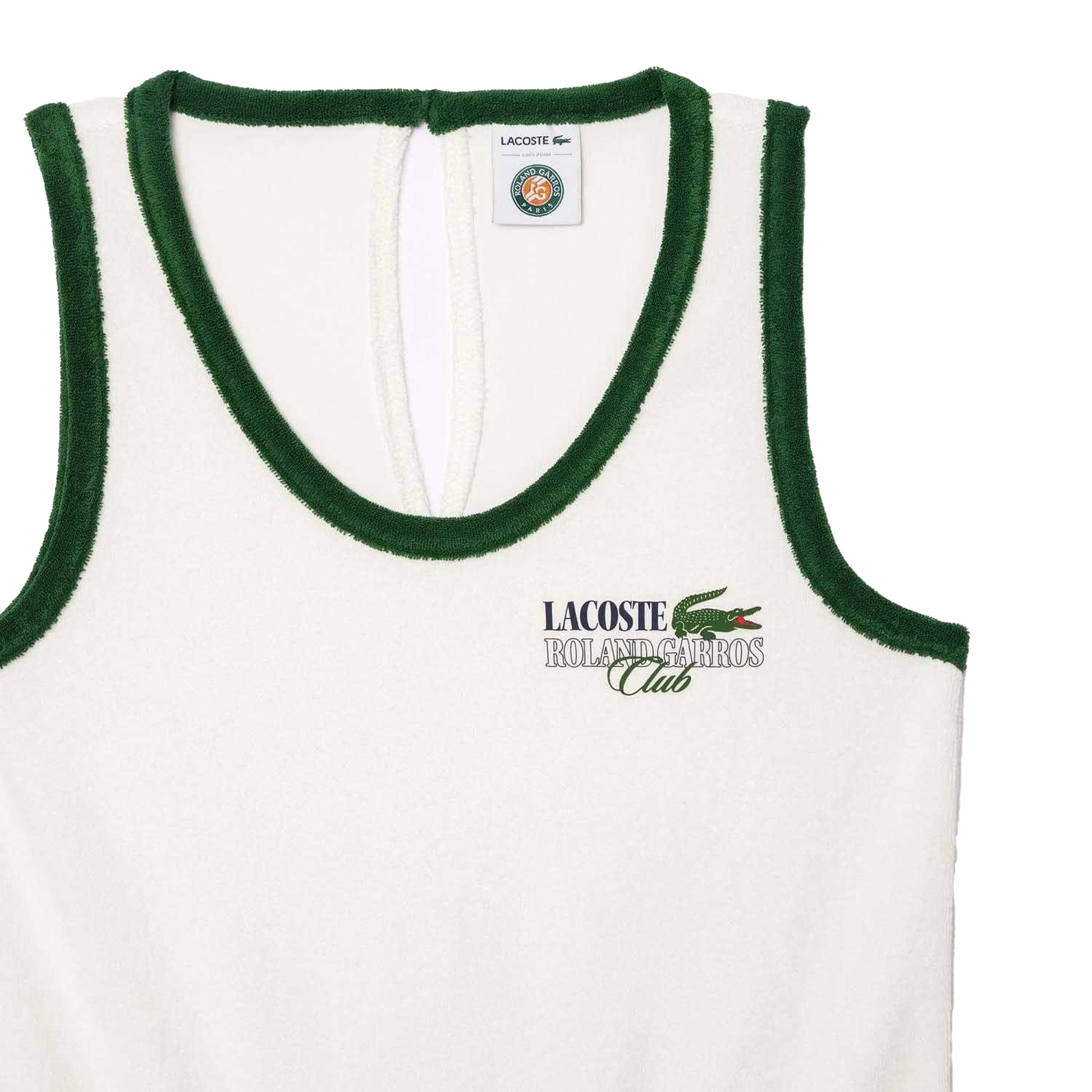 Cream-Green - Side - Lacoste Womens-Ladies Roland Garros Edition Terrycloth Playsuit