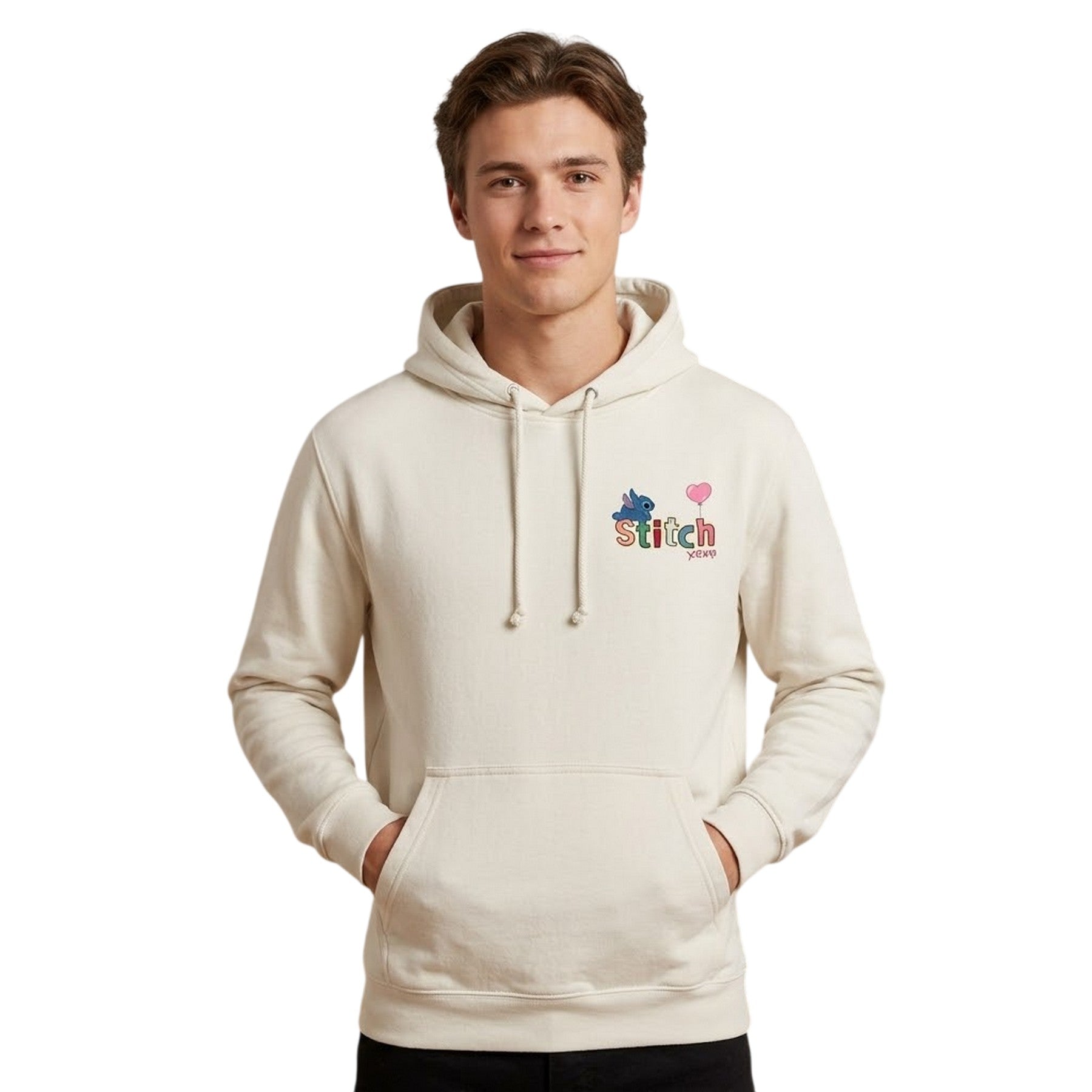 White-Blue - Side - Lilo & Stitch Mens Xoxo Valentine`s Day Hoodie