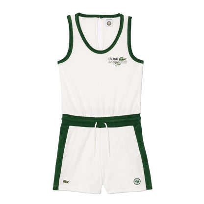 Cream-Green - Front - Lacoste Womens-Ladies Roland Garros Edition Terrycloth Playsuit