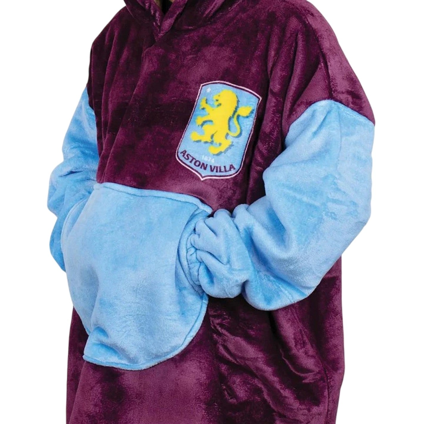 Claret-Sky Blue - Side - Team Unisex Adult Sherpa Fleece Blanket Hoodie