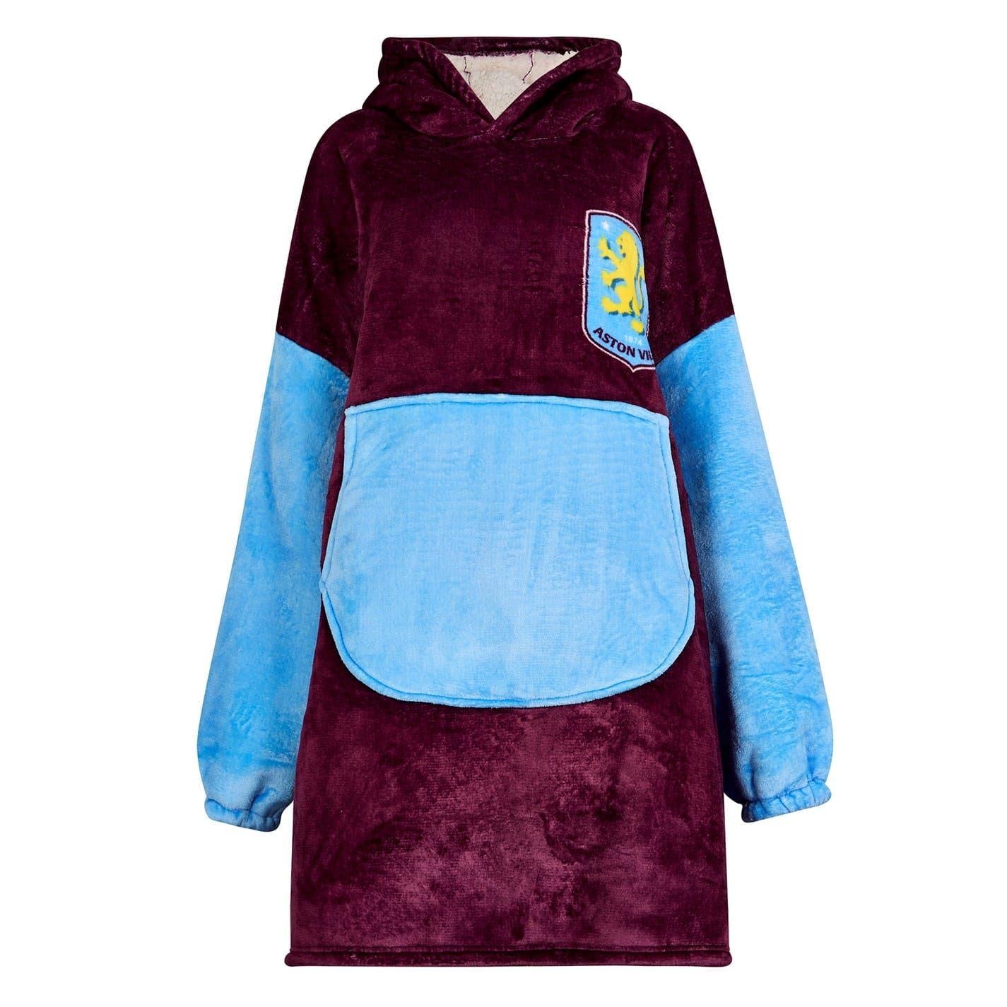 Claret-Sky Blue - Front - Team Unisex Adult Sherpa Fleece Blanket Hoodie