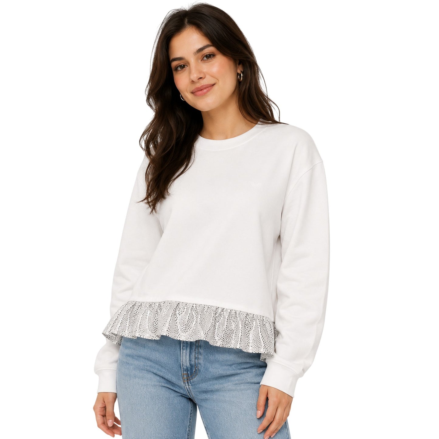 White - Side - Emporio Armani Girls Ruffled Sweatshirt