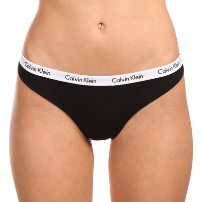Black-White - Side - Calvin Klein Womens-Ladies Branded Thong (Pack of 3)