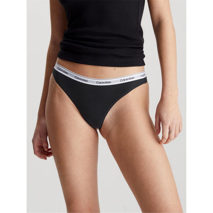 Black - Back - Calvin Klein Womens-Ladies Branded Thong (Pack of 3)