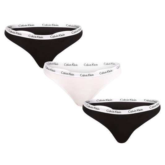 Black-White - Front - Calvin Klein Womens-Ladies Branded Thong (Pack of 3)